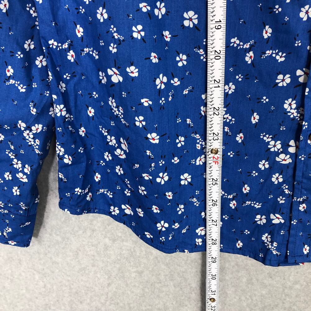 NEW Eighth Avenue Blue Floral Button Down Shirt Mens Medium Cotton Flip Cuff - Picture 7 of 12